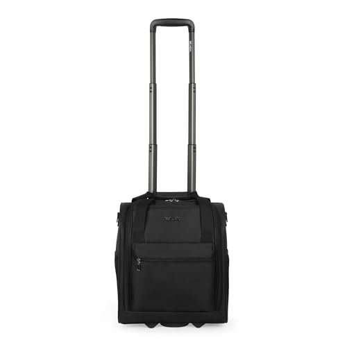 16'' Softside Carry-On Luggage for Airplane,3-in-1 Underseat Carry On Luggage with Wheels,Scratch-Resistant Surface,Lightweight Durable Rolling Suitcase for Men/Women Business Trip（16'',Black）