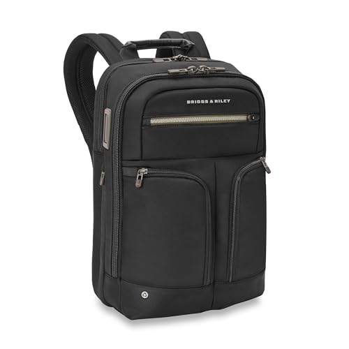 Briggs & Riley Slim Expandable Backpack - Carry On Travel Backpack for Women & Men, Personal Item Bag, Self-Repairing Zippers, Padded Straps, Fits up to 16" Laptop - HTA Collection, Black