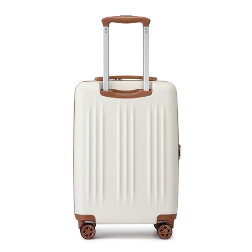 Kono Small 20 Inch Expandable Carry On Luggage with Quiet Spinner Wheels & TSA Lock, Scratch and Drop Resistant PC+ABS Hardside 22x14x9 Airline Approved Suitcase, Cream White & Brown