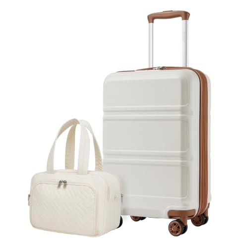 Kono Carry On Luggage Airline Approved with Large Toiletry Bag, 20 Inch Lightweight PC+ABS Luggage with TSA Lock, Expandable Hard Shell Carry On Suitcases, White