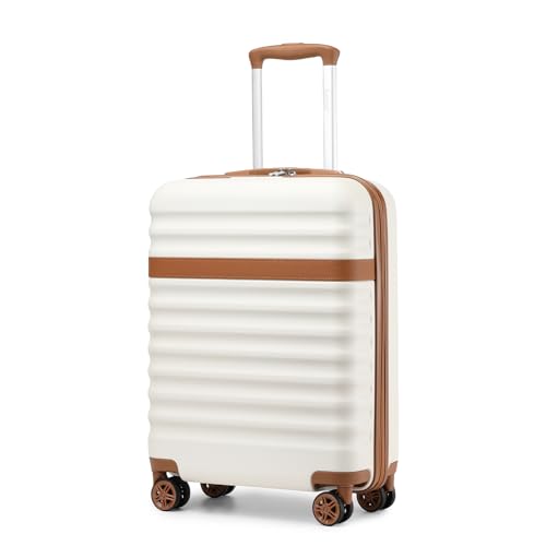 Kono Airline Approved Carry On Luggage, 21.6 inchx13.7 inchx8.6 inch inches, 21.6 Inch Expandable Lightweight Hardshell Suitcase with TSA Lock, (Cream Brown, Suitable for 1-3 Days of Travel)