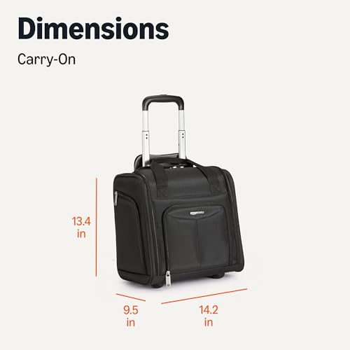 Amazon Basics Underseat Carry-On Luggage with Wheels and Handle, 14" Rolling Travel Bag, Fits Under the Seat, Black