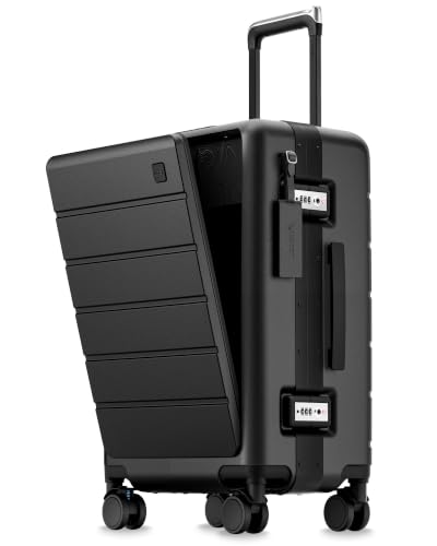 LUGGEX 21 Inch Zipperless Carry On Luggage - HUP Pro Front Opening Compartment Suitcase with Spinner Wheels, 36L Capacity, TSA Locks, Airline Approved for Business Travel(ZX-Pro, Black)