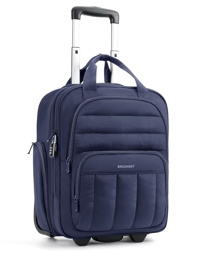 BAGSMART Small Underseat Carry on Luggage with Wheels, 16 inch Small Under Seat Luggage, Lightweight Travel Suitcase for Women, Navy Blue