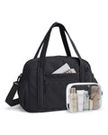 BAGSMART Expandable Personal Item Travel Bag, Lightweight Gym Bag for Women, 24L Weekender Travel Duffle with Toiletry Bag, Carry on Overnight Duffel, Black
