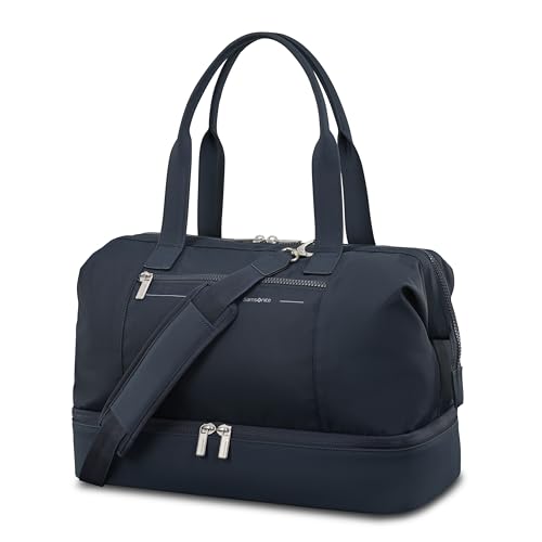 Samsonite Better Than Basics Weekender Duffle – Drop Bottom Travel Bag with 14” Laptop Compartment, SmartSleeve™ Trolley Strap, Adjustable Shoulder Strap, Durable RPET Lining, MIDNIGHT BLUE