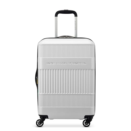 United Colors of Benetton Ribbed Hardside Expandable Luggage with Spinner Wheels, White, Carry-On 20 Inch