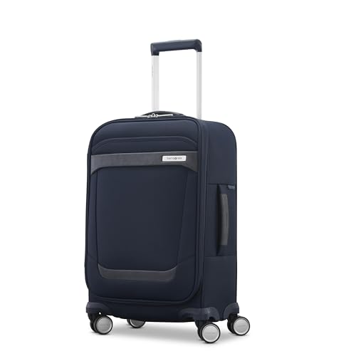Samsonite Elevation Plus Carry-On Luggage - Airline Approved Softside Suitcase - 360 Spinner Wheels - Integrated ID Tag - Quick-Access Stash Pocket - Wet Pocket - AirTag™ Holder - Midnight Blue