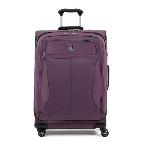 Travelpro Tourlite Softside 25" Expandable Luggage with 4 Spinner Wheels, Lightweight Suitcase, Checked Medium, Deep Purple