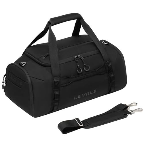 LEVEL8 Travel Duffle Bag Carry on Bag Sport Duffle Weekender Bags Black,30L