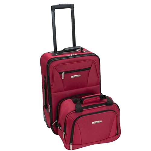 Rockland Fashion Softside 2 Piece Luggage Set, Expandable, (14" Tote/19" Upright), Red