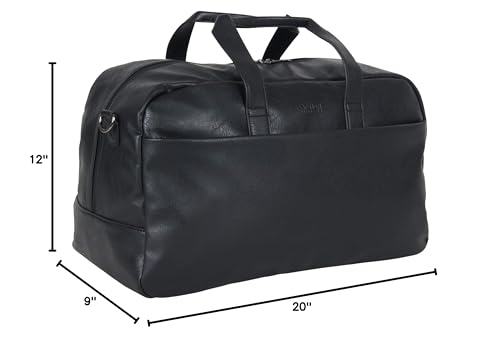 Kenneth Cole Reaction Port Stanley 20" Duffel Bag Pebbled Vegan Leather Carry-On Duffle Travel Bag/Overnight Shoulder Duffel, Black