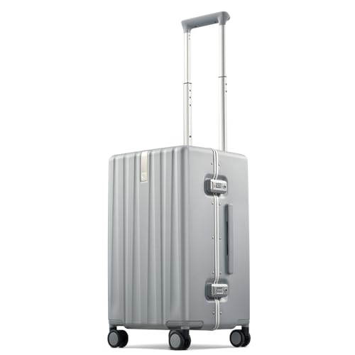 Hanke Premium 20 Inch Zipperless Carry-On Luggage, Aluminum Frame Hard Shell PC Suitcase with TSA Lock, Water-Resistant, 8 Quiet Spinner Wheels for Short Business Trips & Weekend Getaways（Grey）