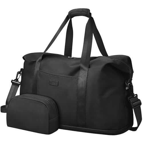 Expandable Travel Duffle Bag, Waterproof Weekender Overnight Bags for Women Men Hospital Bag for Women Labor Delivery Carry on Bag with Toiletry Bag for Travel Gym Airplanes(Black, X-Large)