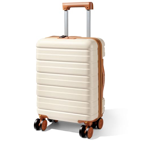 Lekesky 16 Inch Underseat Carry On Luggage Airline Approved, Small Hard Shell Suitcase with TSA Lock Spinner Wheels, Lightweight Personal Item Carry-On for Travel, Beige-Brown