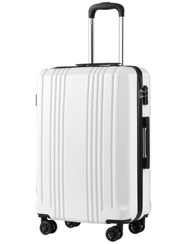 Coolife Luggage PC+ABS Hardshell Suitcase with TSA Lock, Spinner Carry On Lightweight (white, S(20in_carry on))