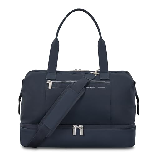 Samsonite Better Than Basics Weekender Duffle – Drop Bottom Travel Bag with 14” Laptop Compartment, SmartSleeve™ Trolley Strap, Adjustable Shoulder Strap, Durable RPET Lining, MIDNIGHT BLUE