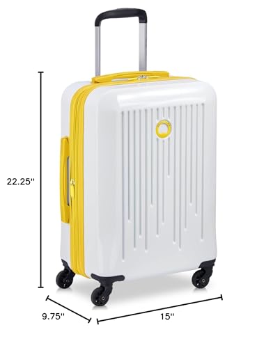 DELSEY PARIS Christine Hardside Expandable Luggage, Stylish and Unique, Glossy Exterior with 360 Spinner Wheels, Lockable Telescoping Handle, Men and Women, White with Yellow Trim, Carry-On 20-Inch