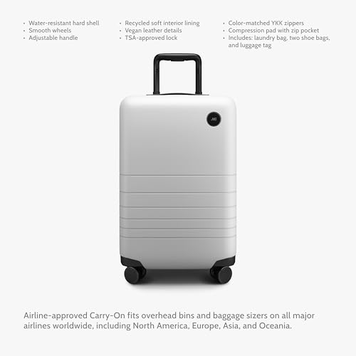 Monos Carry-On Luggage 22 Inch – Lightweight Hardside Spinner Suitcase with TSA Lock | Airline Approved, 39.9L Polycarbonate Rolling Carry On Bag | Overhead Bin Suitcase for Travel | Stellar White
