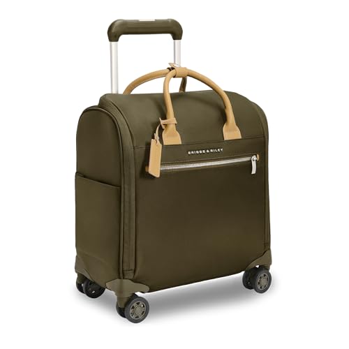 Briggs & Riley Wheeled Cabin Bag - Carry On Luggage for Travel, Suitcases with Wheels, Softside Rolling Bag for Men & Women, Interlocking Handle, Fits up to 13" Laptop - Rhapsody Collection, Olive