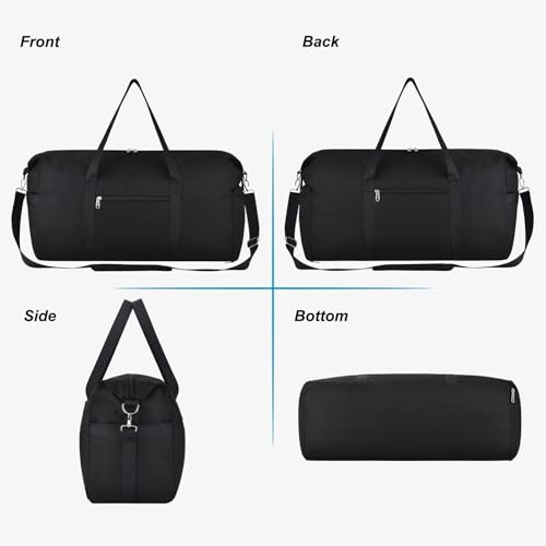 Carry on luaggage 22x14x9 Airlines Approved, Foldable Travel Duffel Bags Weekender Overnight Carry on Duffel Luggage Gym Duffle Bag with Wet Pocket & Shoe Compartment for Women Men(Black, 40L)
