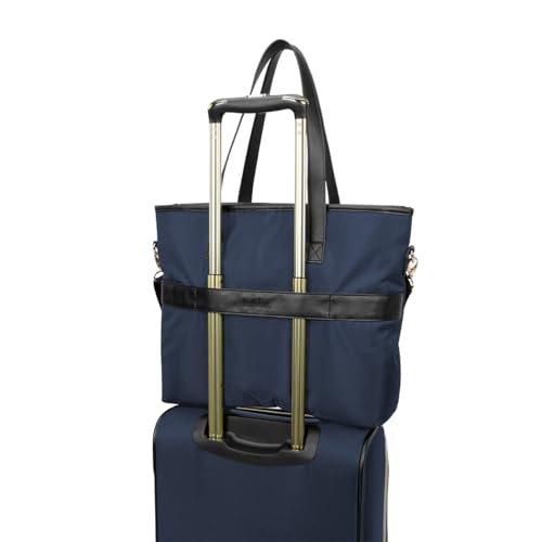 Kenneth Cole REACTION Chelsea 2-Piece Bundle - 20" Chevron Expandable 8-Wheel Carry-On Suitcase & Matching 15" Laptop Tote Bag, Navy