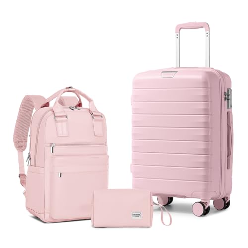LARVENDER Luggage Sets 3 Piece, Hardside PP Carry On Suitcase with 360° Spinner Wheels TSA Lock Luggage Sets for Women, Orchid Pink