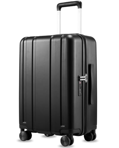 LUGGEX Carry On Luggage 22x14x9 Airline Approved, L2 100% PC Hard Shell Travel Suitcase with Smooth Spinner Wheels, TSA Lock (Black, 20 Inch, 40L)