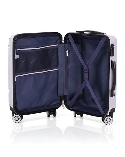 Coolife Carry On Luggage, Suitcase with Durable and Lightweight, carry on suitcase with PC+ABS Hardshell, Dual Spinner Wheels, TSA Lock, and YKK Zipper(white grid new, S(20in)_carry on)
