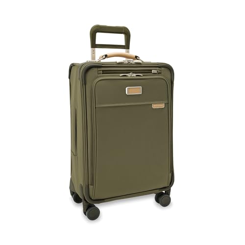 Briggs & Riley Essential 22" Carry On Expandable Spinner - Luggage for Travel, Suitcases with Wheels, Softside Rolling Bag for Men & Women, Self-Repairing Zipper - Baseline Collection, Olive