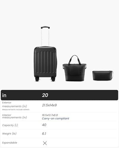 YOETEY Carry On Luggage 22x14x9 Airline Approved, Hardside Suitcase with Wheels, TSA Approved, Tote Bag, White Brown