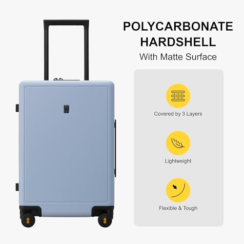 LEVEL8 Elegance Carry-on Suitcase, 20 Inch Carry on Luggage, Hardside Large Suitcases with Wheels, Tavel Bag with Tsa Lock, Light Blue