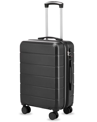 YOETEY Carry On Luggage 22x14x9 Airline Approved, Expandable ABS Hardside Suitcase with Spinner Wheels & TSA Lock, Lightweight Travel Suitcase for Business (20 in, Black)