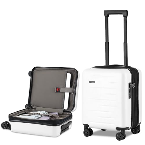 CENSIEN 16 Inch Underseat Carry On Luggage Airline Approved, Expandable Lightweight ABS+PC Hard Shell Suitcases with 360° Spinner Wheels, TSA Lock, YKK Zipper, for Business Weekender (White, 1 PC)
