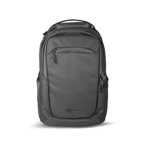 Kenneth Cole REACTION Parker Polyester Abrasion-Resistant Travel 17" Laptop Backpack with Removable Laptop Sleeve, Black