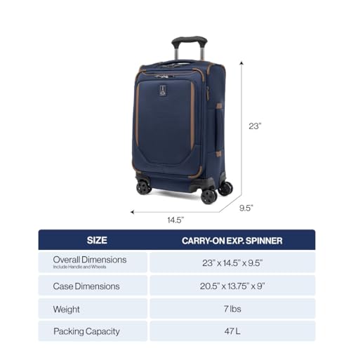 Travelpro Crew Classic Lightweight Softside Expandable Carry on Luggage, 8 Wheel Spinner Suitcase, Men and Women, Carry On 21-Inch, Patriot Blue