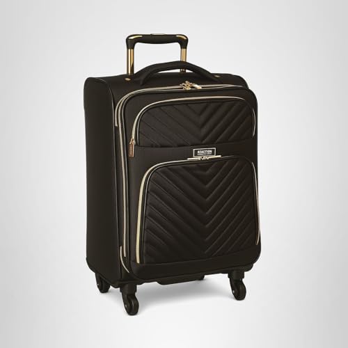 Kenneth Cole REACTION Chelsea 2-Piece Bundle - 20" Chevron Expandable 8-Wheel Carry-On Suitcase & Matching 15" Laptop Tote Bag, Black
