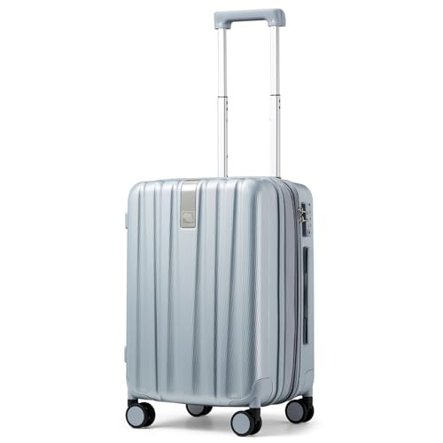 Hanke 20 Inch Expandable Carry on Luggage 22x14x9 Airline Approved Lightweight PC Hard Shell Suitcases with Wheels Travel Luggage Rolling Suitcase Travel Luggage Bag for Weekender(Gray)