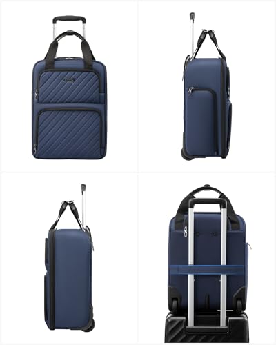 LUGGEX Underseat Carry On Luggage with Wheels, UDK-Plus Large-Capacity Lightweight Soft Sided Personal Item Suitcase for Short Trips (UX-Core, Navy Blue, 16 Inch)