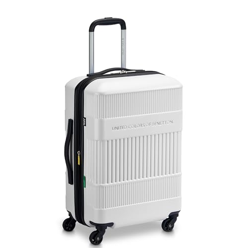 United Colors of Benetton Ribbed Hardside Expandable Luggage with Spinner Wheels, White, Carry-On 20 Inch