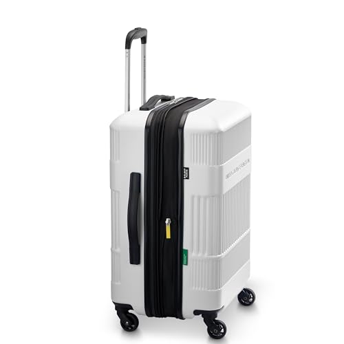 United Colors of Benetton Ribbed Hardside Expandable Luggage with Spinner Wheels, White, Carry-On 20 Inch
