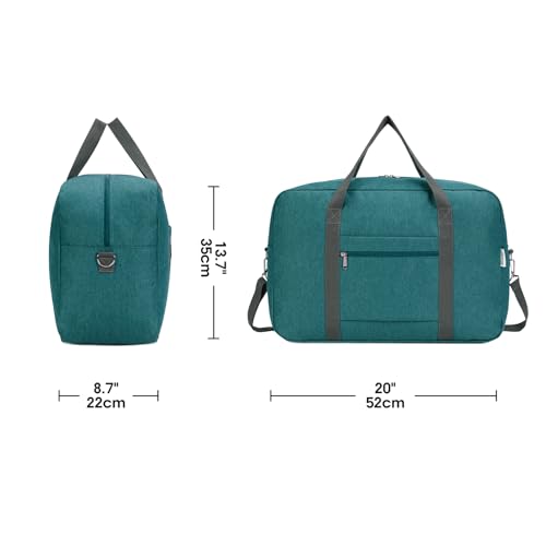 For United Airlines Foldable Carry on Bag 22x14x9 Travel Duffel Bag Packable luggage Duffle for Women and Men 40L (Teal)