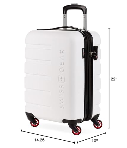SwissGear 7366 Signature Hardside Expandable Luggage with Spinner Wheels, TSA Lock, Cup-Holder, White, Carry-On 19-Inch