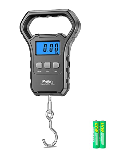 Meilen Fishing Scale,110lb/50kg Hanging Luggage Weigh Scale Unit with Backlit LCD Display, Suitcase Luggage Weigh Divice with Large Handle, Digital Postal Unit Fishing Gifts for Men