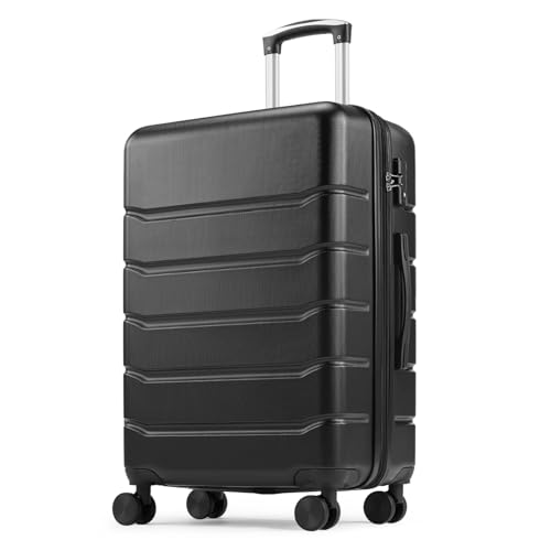 Sweetcrispy 20 Inch Carry On Luggage, Lightweight ABS Rolling Hard Shell Suitcase with Quiet Spinner Wheels, Built-in TSA Lock, Portable Travel Suitcase for Business Trip & Vacation Use, Black