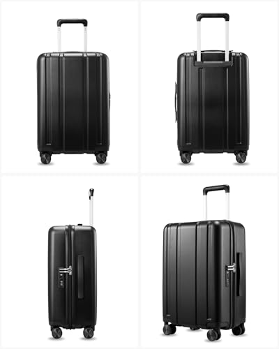 LUGGEX Carry On Luggage 22x14x9 Airline Approved, L2 100% PC Hard Shell Travel Suitcase with Smooth Spinner Wheels, TSA Lock (Black, 20 Inch, 40L)