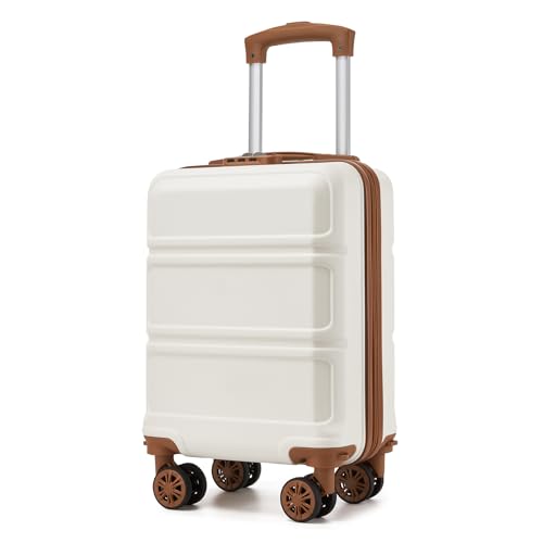 Kono 15'' Underseat Carry On Luggage Airline Approved, Anti-Scratch PC+ABS Hardshell Carry on Suitcase with Smooth Spinner Wheel, Lightweight Overnight Carry on for Short Travel, Cream White
