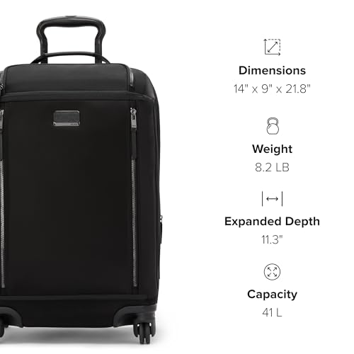 TUMI - Voyageur Leger 4 Wheeled Luggage - Women's Lightweight and Spacious, Sleek Silhouette, Durable Premium Suitcase - 21.8" Dual Access Expandable Carry-On, Black with Gunmetal Hardware
