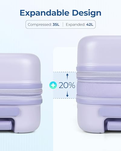 BAGSMART Hardside Expandable Luggage With Spinner Wheels, PC Lightweight Carry-On Luggage Airline Approved With TSA Lock, Durable Women Travel Suitcase Carry On 20 Inch, Purple