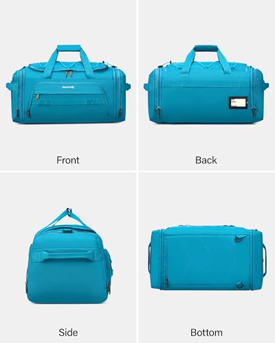 Hanke Duffle Bag for Travel, Dual Expandable 45L-55L Carry On Duffel, 3 In 1 Weekender Tote, Water Resistant Overnight Bag with 15.6" Compartment for Men Women, Caribbean Blue